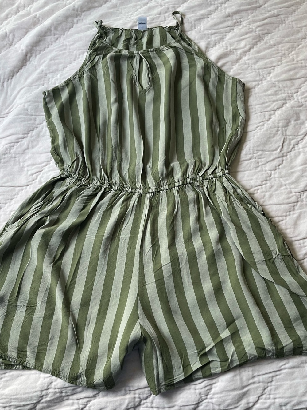 Women’s Green Striped Halter Romper